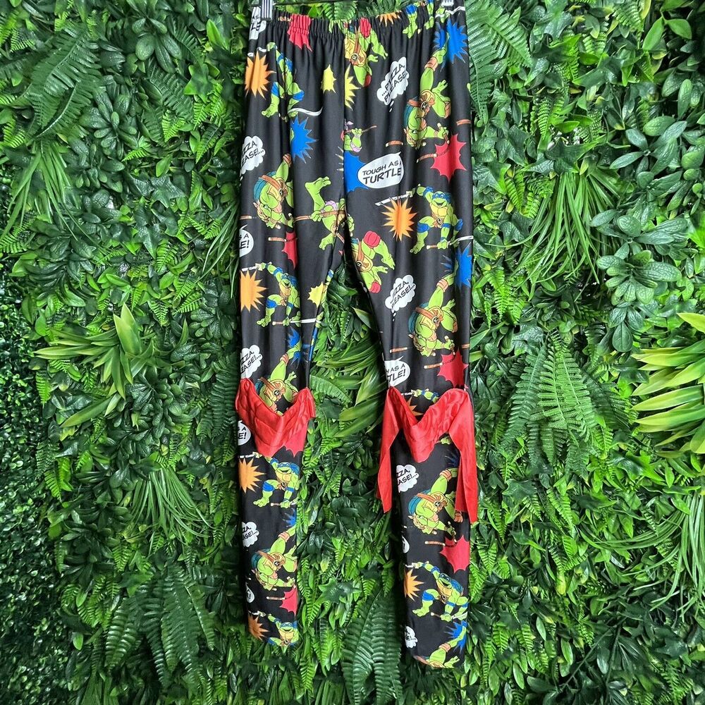 Women Leggings Medium Black Ninja‎ Turtle With Red Tie At Knee Nickelodeon 0141